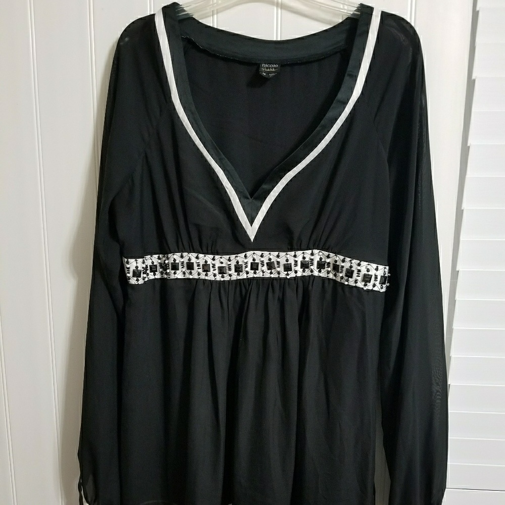 V-neck long sleeve blouse with beaded waist line